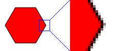 A hexagon with a zoomed section showing anti-aliased slanted edges